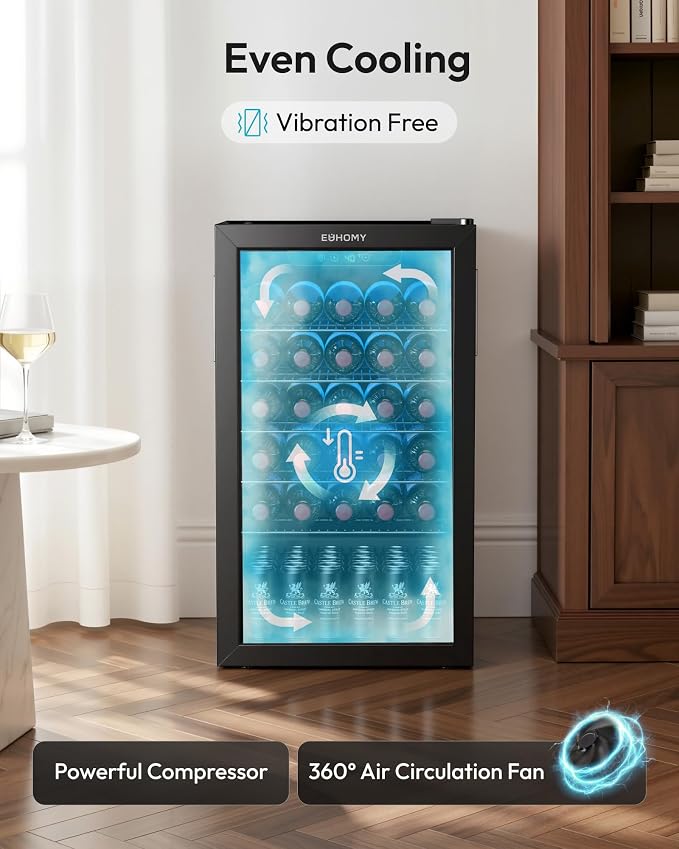 EUHOMY Beverage Refrigerator Cooler, 125 Can Mini Fridge with Glass Door for Soda Beer or Wine, Beverage Cooler for Home, Office, Bar with Removable Shelves, Black - Image 2