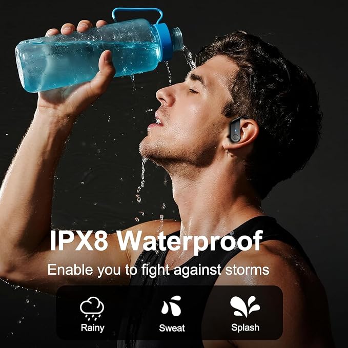 Ordtop Sport Wireless Earbuds with Earhooks, 70H Playtime, IPX8 Waterproof | Bluetooth 5.4, 4 ENC Microphones, Deep Bass Sound, LED Display, USB-C Fast Charging, Secure Fit For Running, Gym And Workouts - Image 5