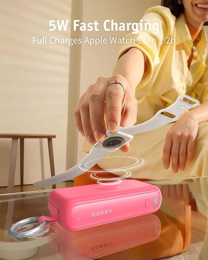 RORRY Flow Portable Charger, 10000mAh 40W Fast Charging Power Bank with Built-in USB C Cable and Foldable Wall Plug, Battery Pack Travel Essentials for iPhone 17/16/15, Apple Watch, iPad, MacBook - Image 5