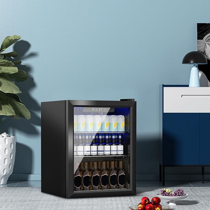 Stopasd Compact Beverage Refrigerator, 1.6 Cu.Ft/70 Can Drink Fridge, with Glass Door, Adjustable Shelves & Digital Display, Quiet Undercounter Small Fridge for Home/Office/Bar/Garage, Black - Image 6