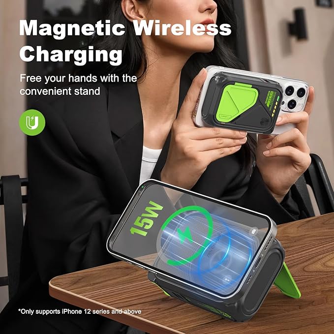 SEANCHEER P05 Portable Charger, Magnetic Power Bank, Small Wireless PowerBank,Emergency Battery Pack 10000mAh Travel Essentials Fast Charging with Built in Cable, Wall Plug for iPhone,Samsung,Andriod - Image 3