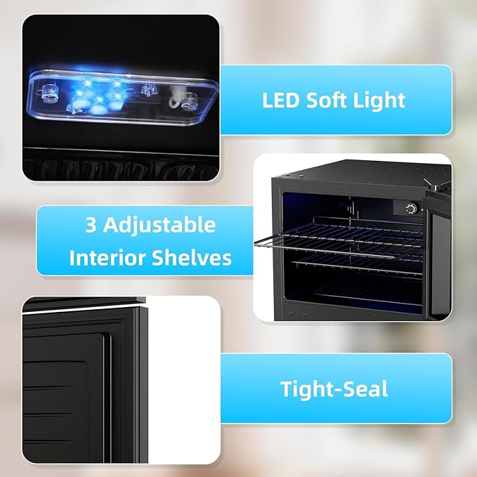 Antarctic Star 2.6 Cu. Ft Compact Beverage Refrigerator with Freezer, Mini Fridge, Adjustable Temp, Reversible Door, LED Light for Home Office Bar Bedroom - Image 4
