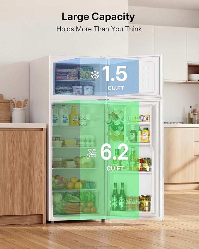 Upstreman 7.7 Cu Ft Apartment Refrigerator 2 Door Refrigerator with Freezer | Energy Efficient, Low Noise, 7 Adjustable Thermostat & Reversible Door for Apartment, Dorm, Office, Kitchen, White - Image 3
