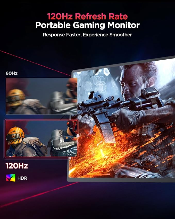 UPERFECT 2K 120Hz Portable Gaming Monitor, 16" 2560x1600 QHD 16:10 400 Nits Portable Monitor for Laptop w/VESA & Cover HDR Eye Care External Second Screen for PC Phone Game Console - Image 3