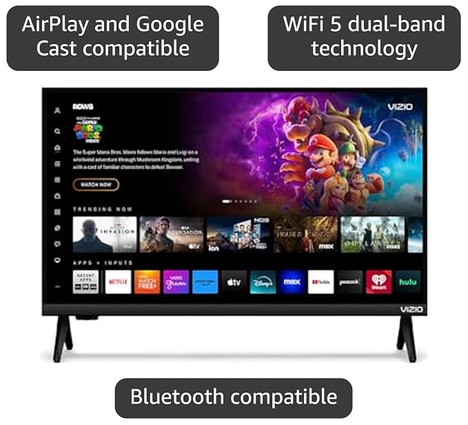 VIZIO 24 Inch V Series LED Smart HD TV 720p Bluetooth Compatible, Works with Airplay 2 and Google Cast, with DTS Virtual X and WiFi 5 Dual-Band (VHD24M-08) (Renewed) - Image 3