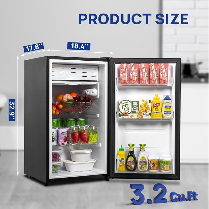Smad Dorm Fridge 3.2 Cu.Ft, Compact Refrigerator with Freezer, Office Fridge with Chiller Box, Single Door Office Refrigerator 7 Levels Temperature Control, Low Noise - Image 2