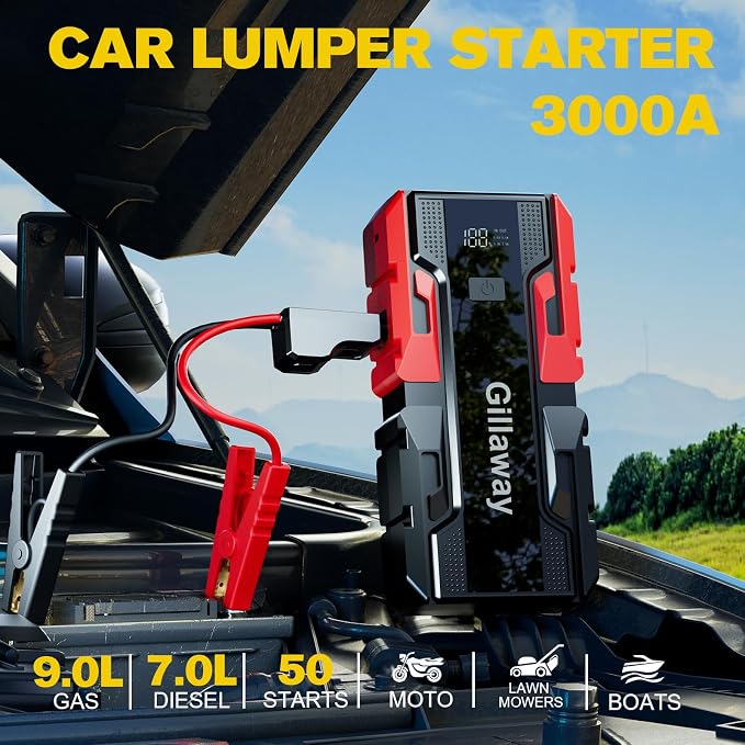 001B 3000A Car Jump Starter Battery Pack (Up to 9.0L Gas and 7.0L Diesel Engine), 12V Car Charger Jump Starter Portable Battery Jump Starter with Power Bank - Image 2