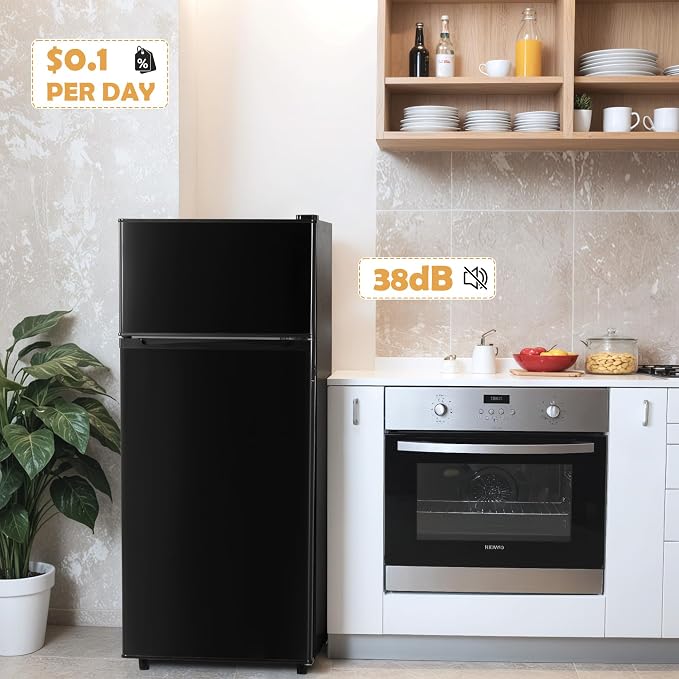 4.4 Cu.Ft Mini Fridge Freezer for Dorm/Office, 2-Door, Quiet | 4.4 cu ft mini fridge with separate freezer, quiet 38dB for sleep, 7-level thermostat, adj shelves, for dorm/office/kitchen. - Image 3