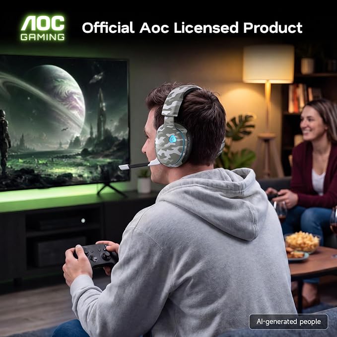 AOC 2.4GHz Wireless Gaming Headset for PS5, PS4, PC, Switch, 45Hr, Camo | Bluetooth 6.0 Gaming Headphones with Noise Canceling Mic, 7.1 Virtual Surround, Great for Fortnite & Call of Duty/FPS Gamers - Image 7