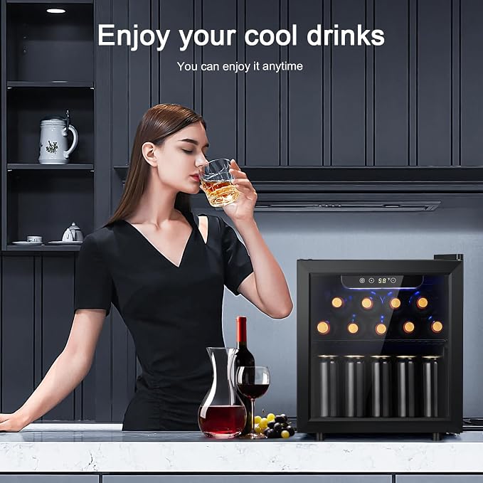 Antarctic Star 12 Bottle 48 Can Wine Cooler/Cabinet Beverage Refrigerator Mini Fridge Low Noise Clear Glass Door Counter Top Cellar for Beer Soda Bar 1.3 cu.ft Black | 12 Bottle 48 Can capacity, Low Noise Clear Glass Door, Counter-top, for Beer Soda Bar - Image 7