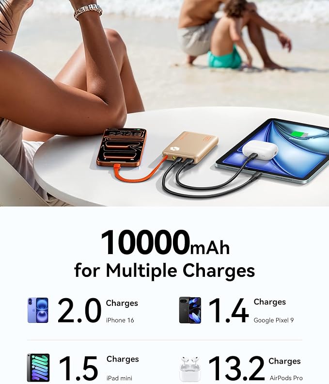 INIU 45W Power Bank, Fast Charging Portable Charger with Built-in USB C Cable, 10000mAh Small Type C Powerbank, Battery Pack for iPhone 17 16 15 14, iPad, Samsung S25 S24 etc Travel Camping, White - Image 7