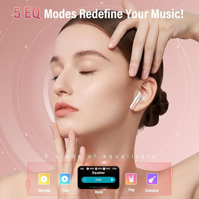 Wireless Earbuds, Touch Screen Case, ANC/ENC Noise Cancelling, 48H, Rosa | Touch Screen Controls, 5 EQ Modes, Bluetooth 5.4, HiFi Stereo, Transparency Mode, IPX7 Waterproof, All-Day Comfor - Image 4