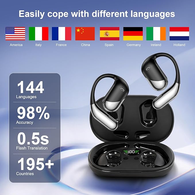 AI Open Ear Headphones Translation Earbuds, Real-Time 2-Way Language Translator - Image 2
