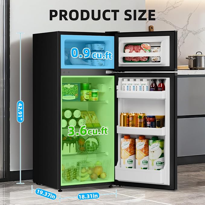 Antarctic Star Compact Refrigerator,4.5 Cu.Ft. Mini Separate Freezer Double 2-Door Adjustable Removable Shelves for Apartment/Dorm/Office,BLACK - Image 5