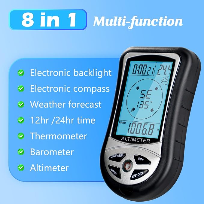 Multifunction Digital Altimeter, Digital Compass, Hiking Thermometer 8 in 1 - Image 3
