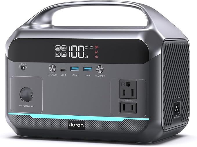 Portable Power Station 600W Surge, 288Wh (90,000mAh) Solar Generator, LiFeP04 Battery with 300W AC Outlets, Power Bank for Outdoor Camping, CPAP, Traveling, Home & Emergency by DARAN