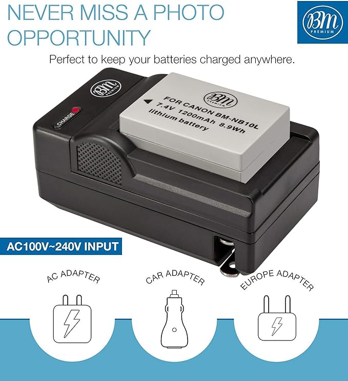BM Premium 2 Pack of NB-10L Battery and Charger Kit - Image 3
