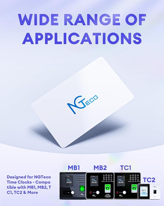 NGTeco Smart Time Card PVC Employee ID Card MB1, TC7 Time Clocks, Waterproof & - Image 2