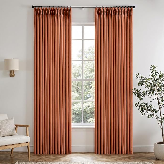 Memory Trained Pinch Pleated Curtains 102 Inches Long, Viral Linen Pinch Pleat by ANRODUO