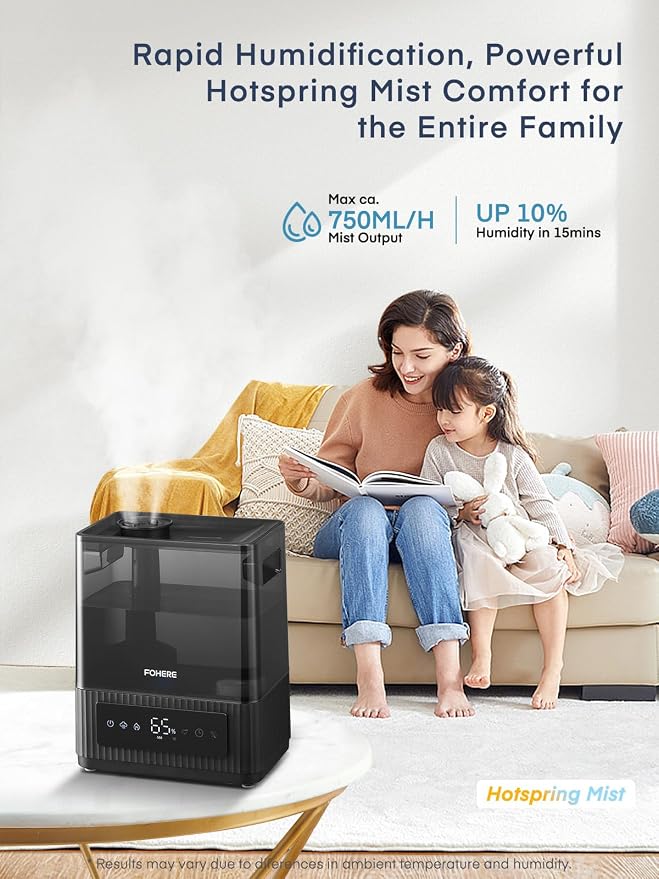 FOHERE Smart Humidifiers for Bedroom, 6L Warm and Cool Mist Quiet Humidifier with 60H Runtime, Humidity Control, Oil Diffuser, Sleep Mode, 12H Timer, Light, Top Fill Ultrasonic for Home Baby Plant - Image 4