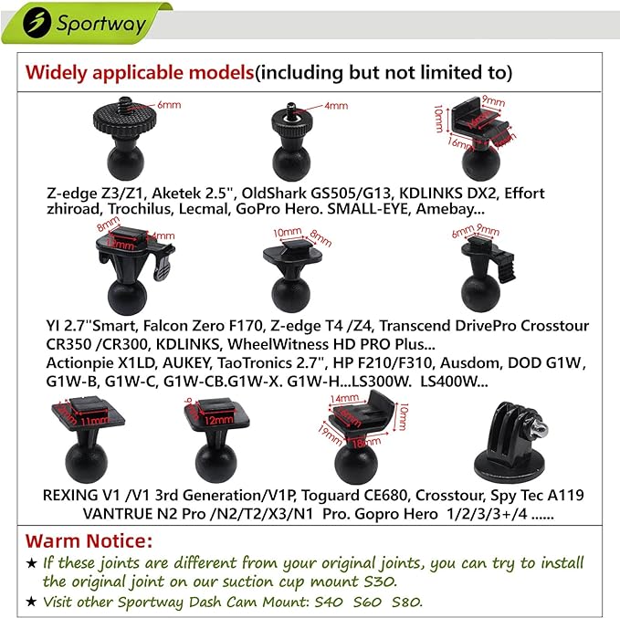 Sportway S30 Dash Cam Suction Mount - Image 3