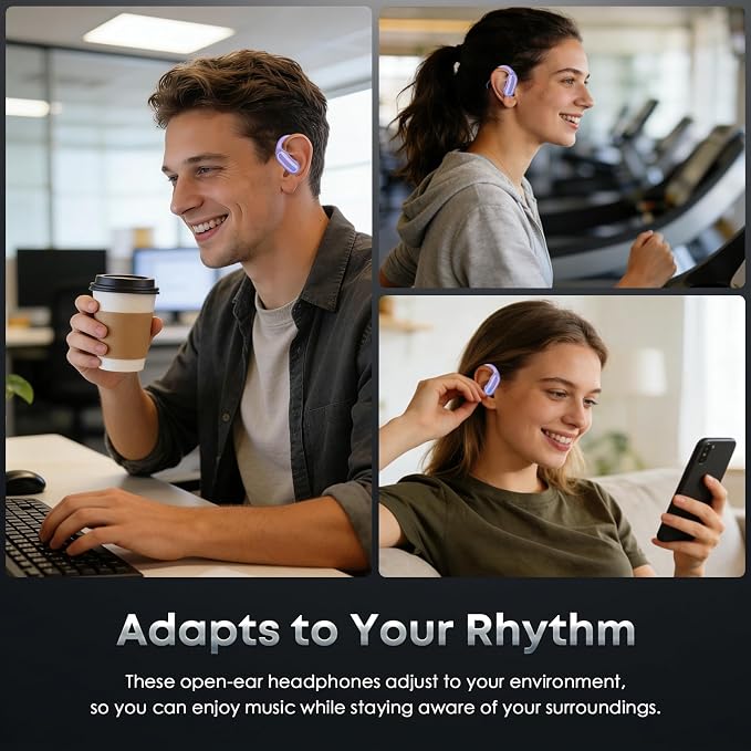 TRAUSI Wireless Earbuds Bluetooth Headphones, 54H Playtime Stereo Over Ear Buds with ENC Noise Cancelling, LED Power Display, IPX7 Waterproof Sport Earphones with Earhooks for Running/Workouts Purple - Image 8