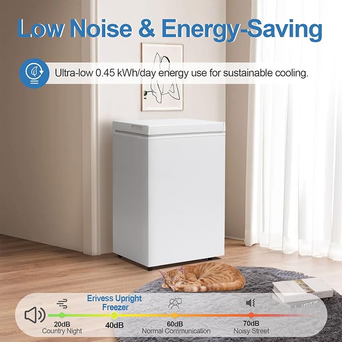 Erivess 3.0 Cu Ft Compact Chest Freezer, Mini Deep Freezer 7 Temp Settings | Energy Saving & Low Noise Free Standing Top open Door Small Freezer, Reversible Door, Removable Shelves, Small freezer, Home - Image 6