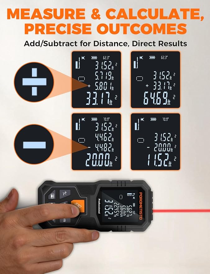 Laser Distance Meter POROMETISTO 164ft/50m, Digital Angle Finder, 12 Modes - Image 6
