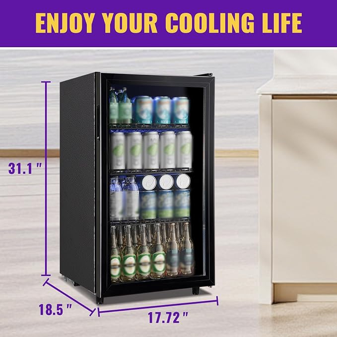 3.5 Cu.ft Beverage Refrigerator Cooler, Mini Fridge with Glass Door for Beer Soda or Water, Small Drink Cooler Machine Clear Front Removable Shelves perfect for Home, Bar, Office - Image 6