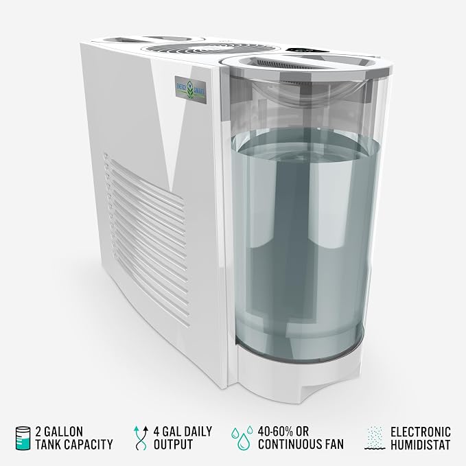 Vornado EVDC500 Energy Smart Evaporative Humidifier with 2 Gallon Dual Tank Capacity, LED Display, Automatic Shut-off, Electronic Humidistat, 4 Fan Speeds for Large Rooms up to 1000 sq ft - Image 2
