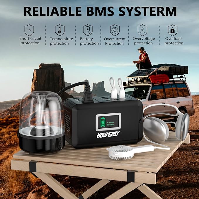 HOWEASY Portable Power Station120W(240W Peak), 24000mAh Camping Solar Generator, Portable Power Bank with 2 110V AC Outlet / 2 DC /3 USB QC3.0/LED Flashlight for Home Camping Emergency Backup - Image 6