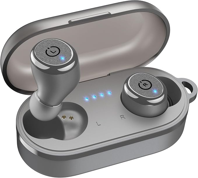 TOZO T10 Wireless Earbuds Powerful Bass Stereo Wireless Charging, APP, IPX8 | Waterproof, 55H Playtime, Ergonomic Design In Ear buds, App Customize EQ, Bluetooth 5.3 Headphones for Work, Travel, Gray by TOZO