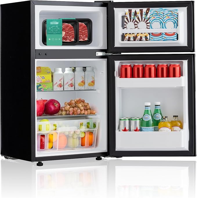 3.2 Cu.Ft Mini Fridge with Freezer, Double Door Small Refrigerator, Dorm Fridge with 3 Adjustable Thermostat, Energy Saving, Low Noise, Compact Refrigerator for Office, Bedroom, Dorm, Black - Image 2