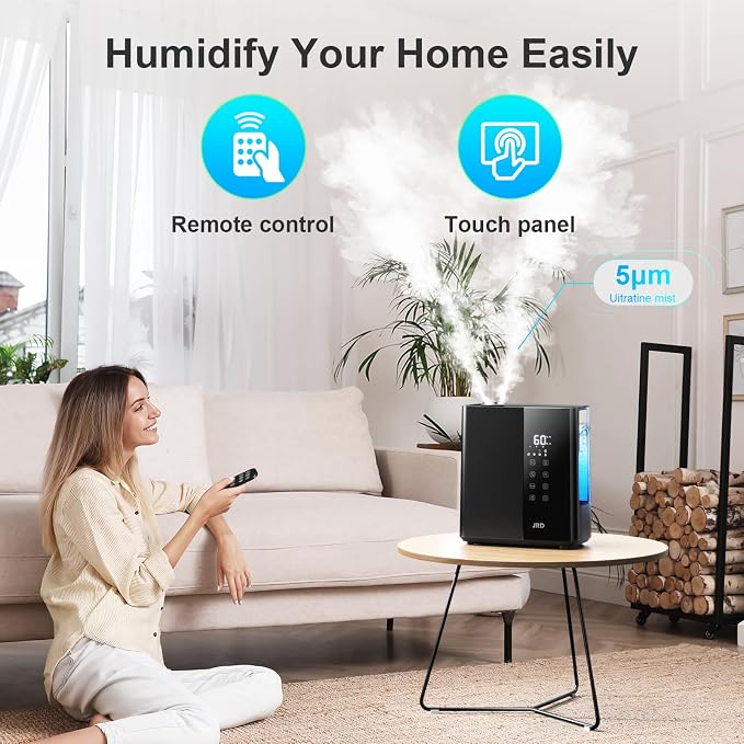 JRD Warm & Cool Mist Humidifiers for Bedroom 5L, Quiet Ultrasonic Air Humidifier Fast Symptom Relief, 50H Runtime, Oil Diffuser, 12H Timer, 7 Color Light for Large Room, Office, Baby, Plants-Black - Image 8