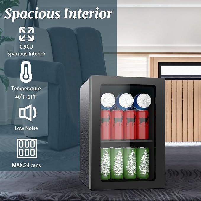 Compact 24 Can/0.9 Cu.Ft Mini Fridge For Soda, Drink, Beer, Wine | Portable Quiet Small Beverage Refrigerator Cooler With Removable Shelves&Manual Temperature Control For Office, Dorm, Bar - Image 3