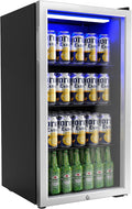 Bonnlo 130 Cans/3.3 Cu.Ft Beverage Refrigerator Cooler with Glass Door & Safety Lock, Quiet Mini Drink Fridge with Adjustable Shelf & Feet, Small Wine Cooler for Bedroom, Bar & Office, 32-50°F, 115V by Bonnlo