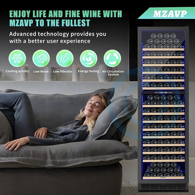 200 Bottle Dual Zone Wine Fridge, 24 Inch Large Wine Cooler Refrigerator Built-In or Freestanding, Tall Wine Cooler with Upgraded Compressor, Temperature Memory, Low Noise and Fast Cooling - Image 6