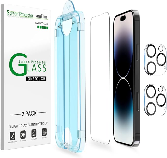amFilm 2 Pack Tempered Glass Screen Protector + Camera Lens Protector by amFilm