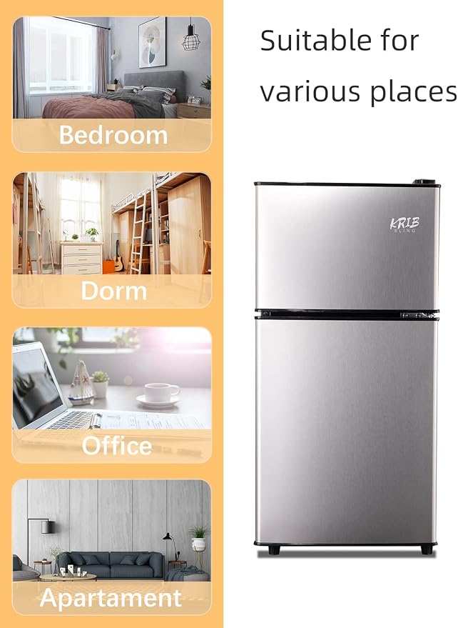 Mini Fridge With Freezer,3.5 Cu. Ft Compact Refrigerator With 2 Doors,7- Level Adjustable Thermostat, Removable Glass Shelves For Bedroom, Office, Kitchen, Apartment, Dorm, Silver - Image 7