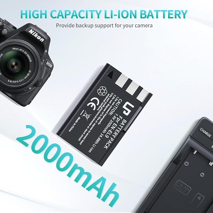 EN-EL9 EN EL9a Battery Pack, LP 2-Pack 2000mAh Rechargeable Li-Ion Battery Set - Image 6