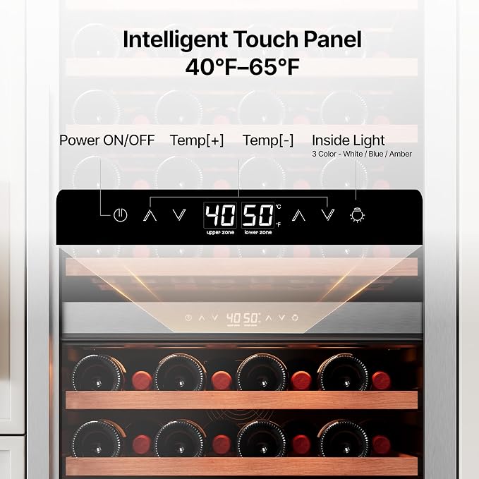 Ca'Lefort 24 Inch Dual Zone Wine Fridge, 90 Bottle Built-In Wine Cooler | 55-Inch Tall Wine Cellar, Quiet Inverter Compressor, Precise 40-65°F Temperature Control, Glide-Out Shelves & Storage Drawer - Image 3