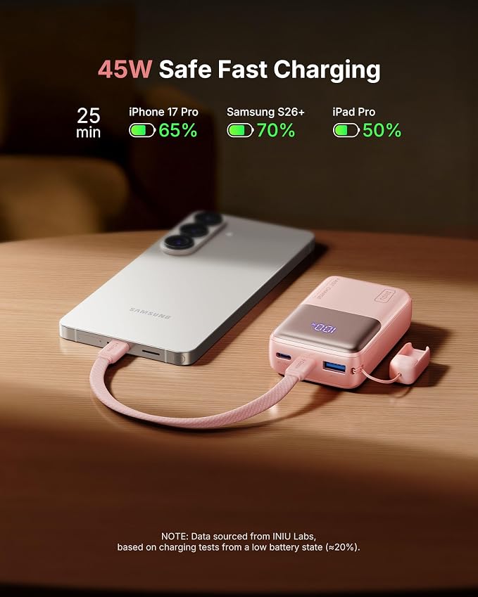 INIU Pocket Size Portable Charger, Ultra Small 10000mAh 45W PD Power Bank, Fast Charging Battery Pack, Travel Essentials Powerbank for iPhone 17 16 Pro Air, Xiaomi 17 Pro Max 16 15 14, Samsung S24 etc - Image 3