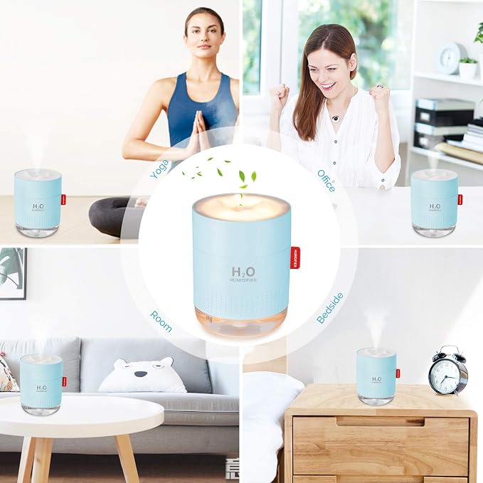 Portable Mini Cool Mist Humidifier, 500ml USB Personal Desktop Humidifier for Baby Bedroom Travel Office Home, Auto Shut-Off, 2 Mist Modes, Super Quiet, Blue - Image 7