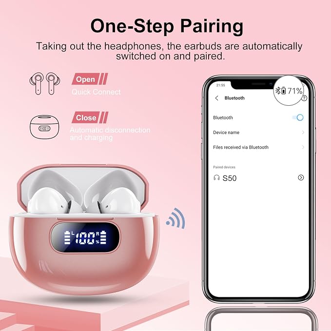Wekily Wireless Earbuds, Bluetooth 5.3 Headphones LED Power Display, 2025 New Wireless Earphones, 4 ENC Noise Cancelling Mic, HiFi Stereo, 48H Playtime Mini Case IP7 Waterproof for iOS Android - Image 5
