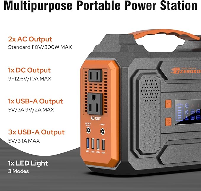 Portable Solar Generator, 300W Portable Power Station with Foldable 60W Solar Panel,110V Pure Sine Wave 280Wh Battery Power Pack with USB DC AC Outlet for Camping Smart Devices RV Van Outdoor-Orange - Image 3