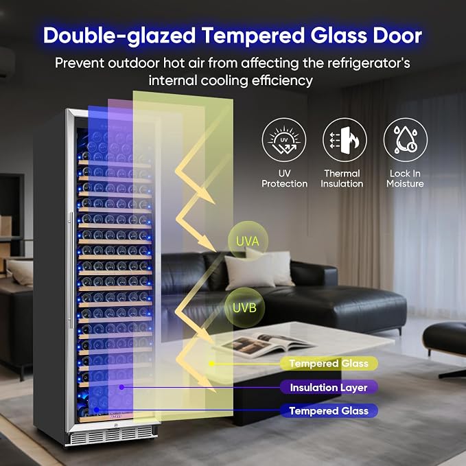 Large Wine Cooler Refrigerator 24 Inch, 200 Bottle Wine Fridge with Professional Temperature Control, Built-in/Freestanding Tall Wine Refrigerator, Low Noise & Sliding Rail Shelves, For Home Bar - Image 6