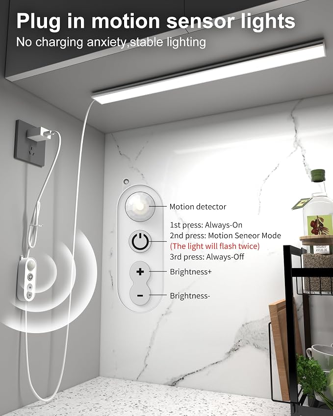 ASOKO Motion Sensor Dimmable Led Under Cabinet Lighting, 16 inches Plug in Led - Image 2