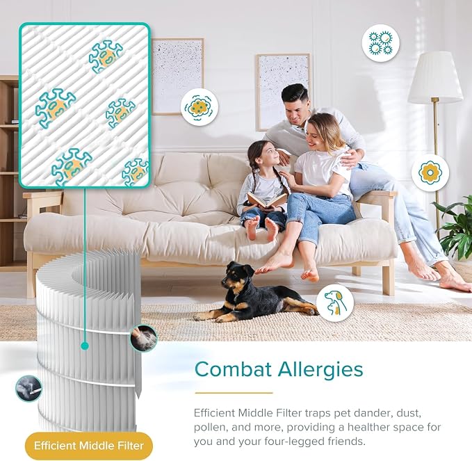 Levoit Air Purifier for Home Pets, Large Room Bedroom, AHAM VERIFIDE | HEPA Sleep Mode, Efficient Filter for Pet Dander, Odors, Captures Smoke, Dust, Pollen, Pet Lock, Core P350-P, Grey - Image 7