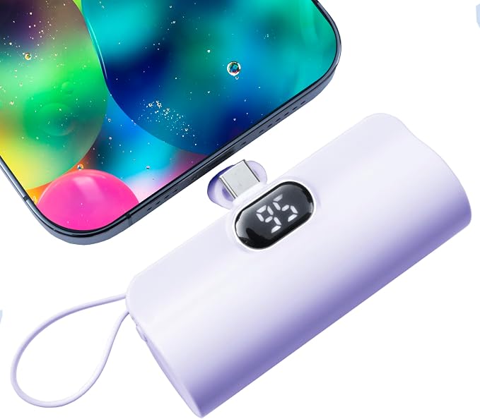 Mini power bank 5500mAh Portable Power Bank,Dual USB-C ports Cell Phone Power Charger, LCD LED Display Battery Compatible with iPhone17/16/15 plus/15 pro/15 pro Max/Android phone/Samsung/Moto/LG etc by BytePower