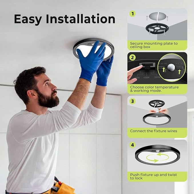 hepside 4 Pack Motion Sensor Ceiling Light Wired, 3000K/4000K/6500K LED Flush - Image 7
